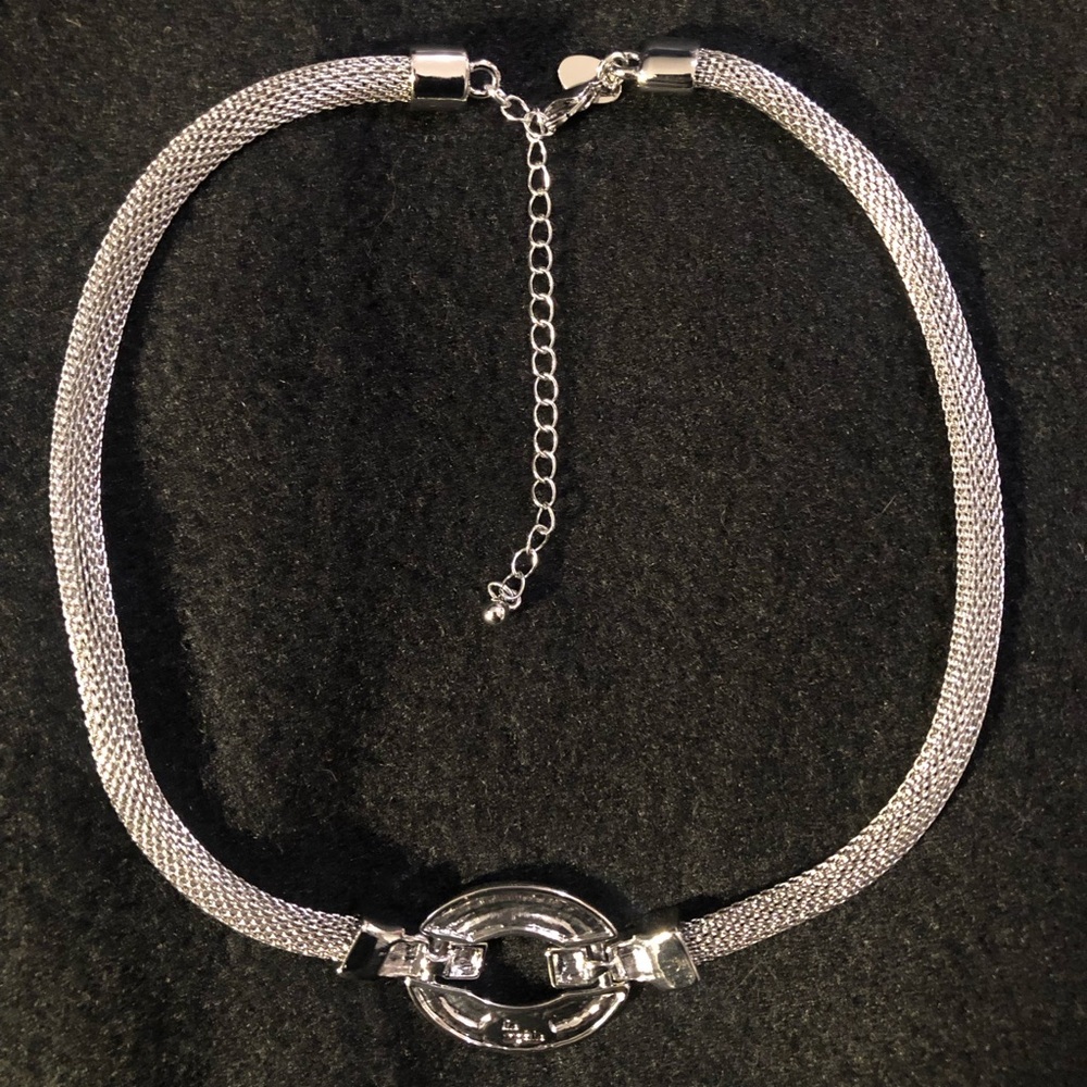 Statement Chocker Necklace Rhinestones Silvertone… - image 4